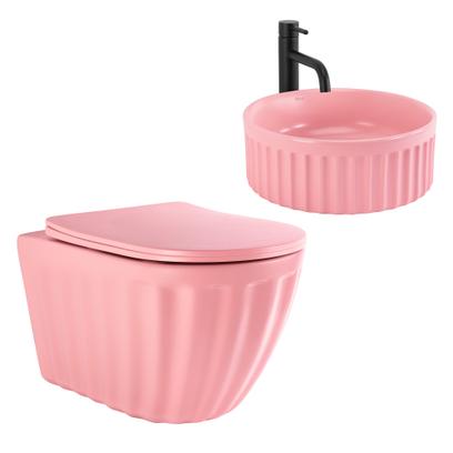 Súprava: Závesná WC misa + Umývadlo na dosku Rea Light Pink Matt