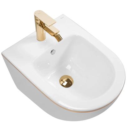 Závesná WC misa REA CARLO Mini Rimless - biela-zlatý okraj