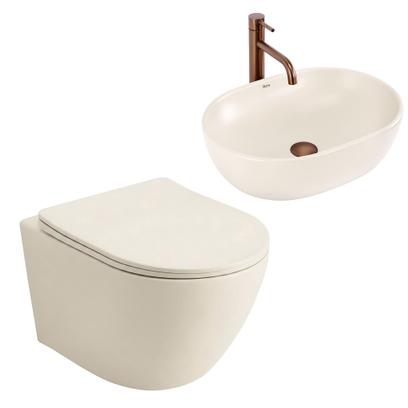 Set Závesné WC Focus + Umývadlo na Dosku Rea Focus Creme
