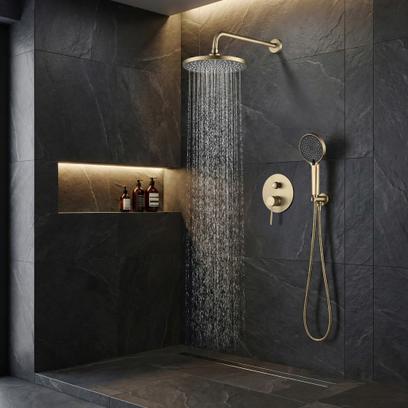 Shower system Rea Lungo Stripe Gold Brush + BOX