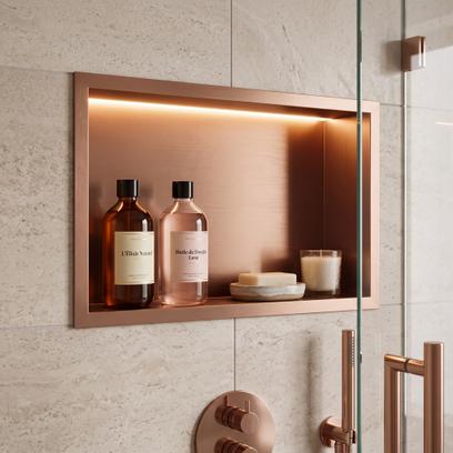 Вграден рафт за баня LED 30x45 brush copper