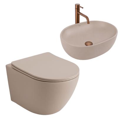 Set Závesné WC Focus + Umývadlo na Dosku Rea Focus Taupe
