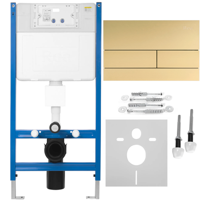 Podomietkový WC systém K011A-Q + tlačidlá T Brush Gold