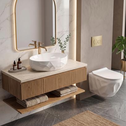 Pakabinamo WC puodo REA Gustavo Rimless ir stalviršio praustuvo Maya komplektas
