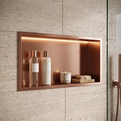 Вграден рафт за баня LED 30x60 brush copper