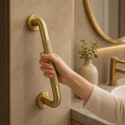 Rovná kúpeľňová oporná tyč Brush Gold