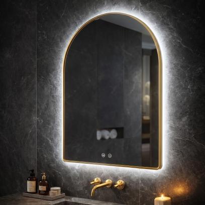 LED Spiegel 80x60cm CAMLOT Brush Gold