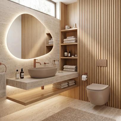 Set Závesné WC Focus + Umývadlo na Dosku Rea Focus Taupe