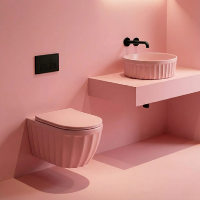 Zestaw Misa WC Duo podwieszana + Umywalka nablatowa Rea Duo Sweet Pink Matt