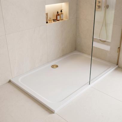 Dušo irklavimo baseinas Rea Belmond White 80x100 Brush Gold
