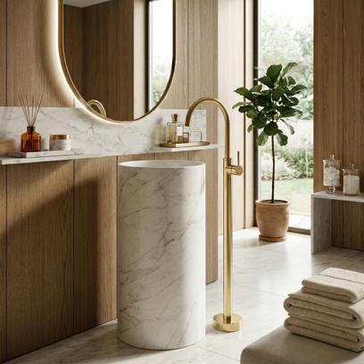 Waschbeckenarmatur freistehend Rea Lungo Gold