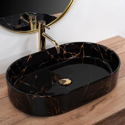 Umywalka nablatowa REA Nadia Czarna Marble Shiny