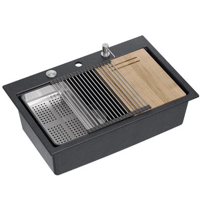 гранитна мивка MARC 110 WORKSTATION Black Metallic