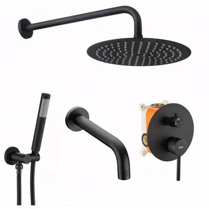 Wall mounted bath and shower with shower set Rea Lungo Black + BOX