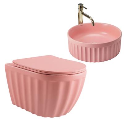 Zestaw Misa WC Duo podwieszana + Umywalka nablatowa Rea Duo Sweet Pink Matt