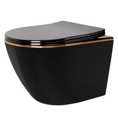 Závesná WC misa REA CARLO Mini Rimless Duroplast Flat - čierna-zlatý okraj