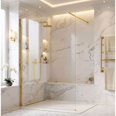 Душова стінка Rea Flexi Transparent / Gold 130