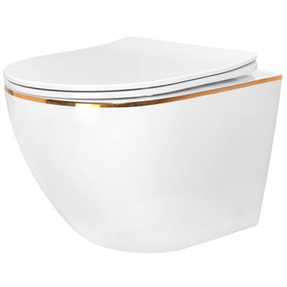 Závesná WC misa REA CARLO Mini Flat - biela-zlatý okraj