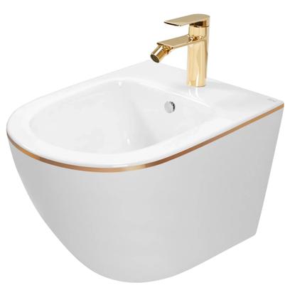 Závesná WC misa REA CARLO Mini Rimless - biela-zlatý okraj