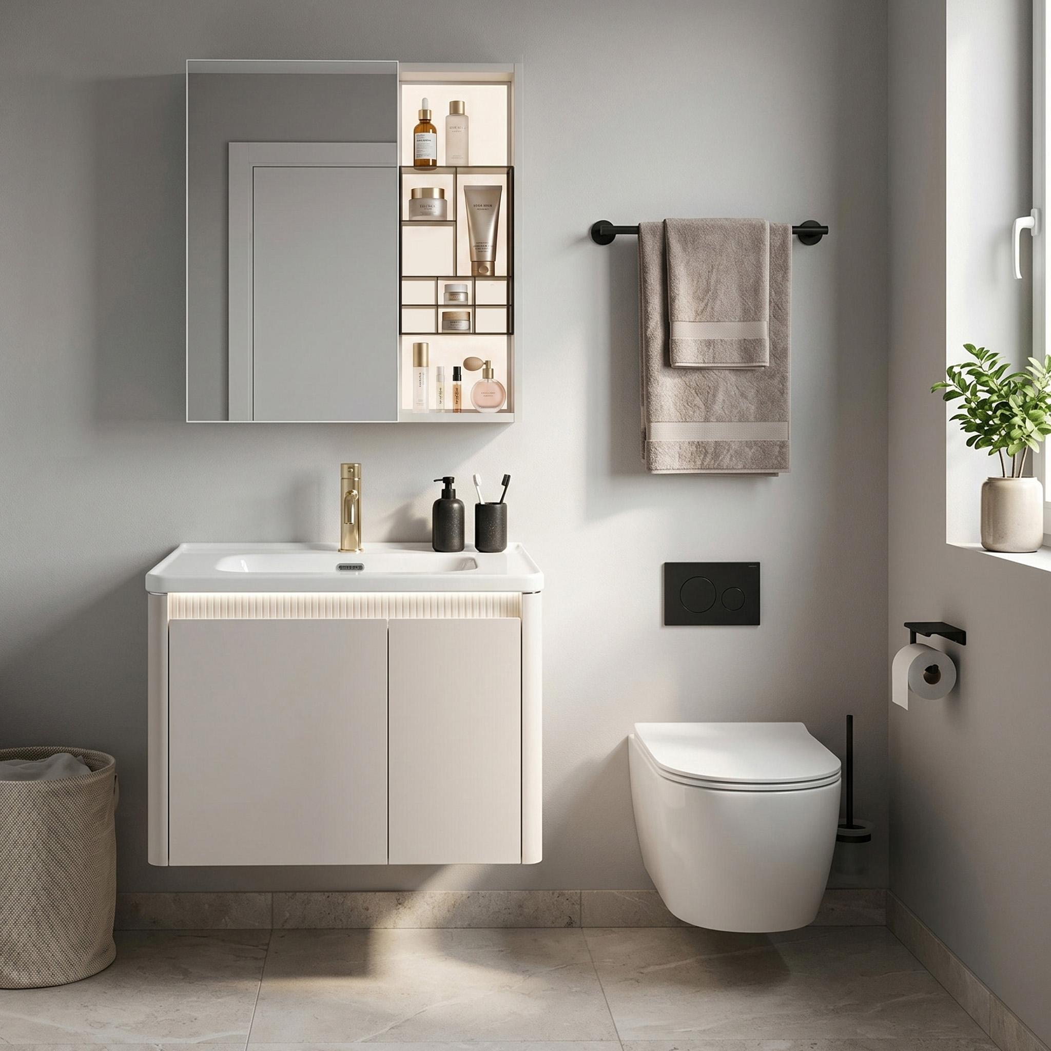 Badezimmermöbel-Set mit Waschbecken DE07-60 Beige 60CM