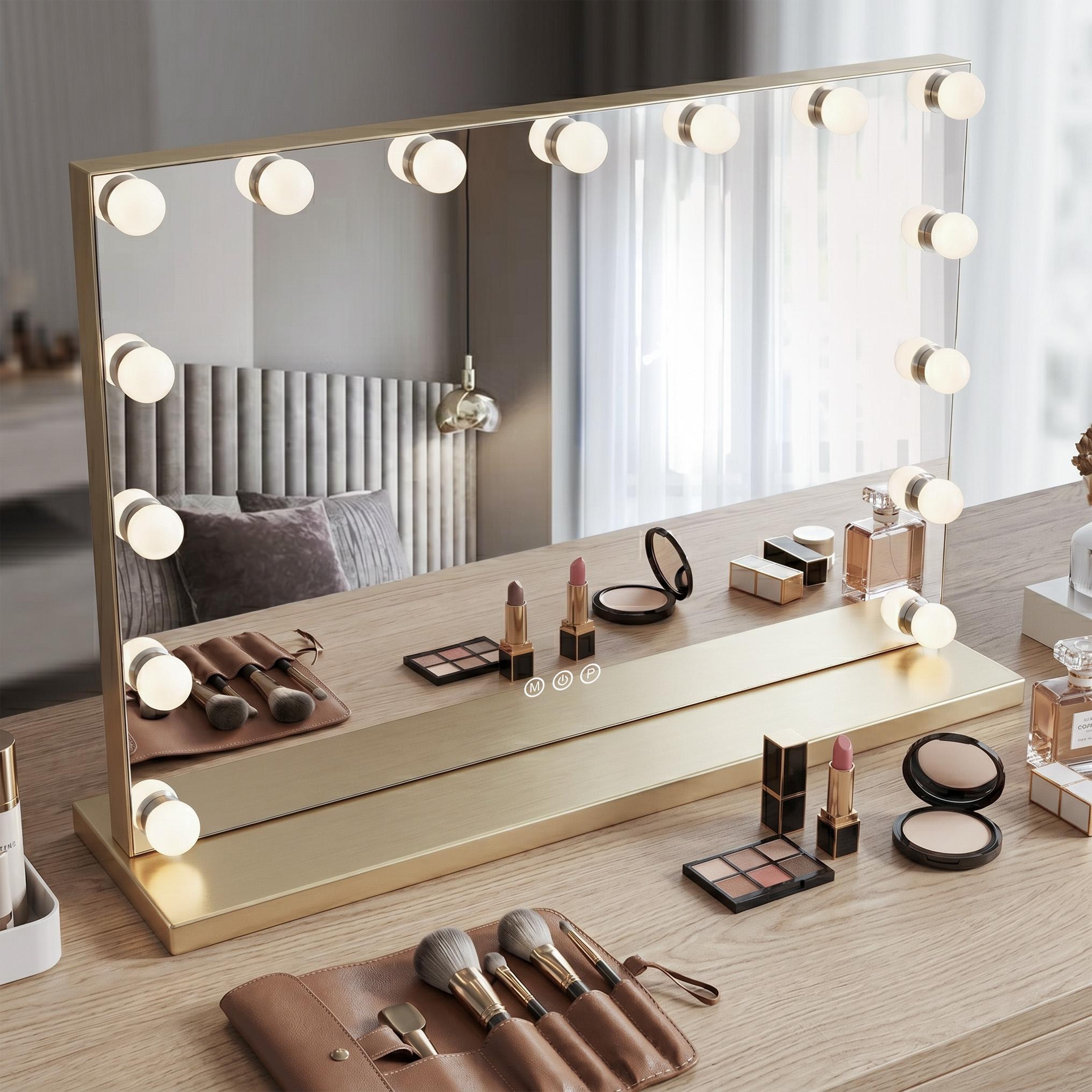 gold dressing table mirror with lights LED HOLLYWOOD L.Gold 80x60 Birthday Party Dress